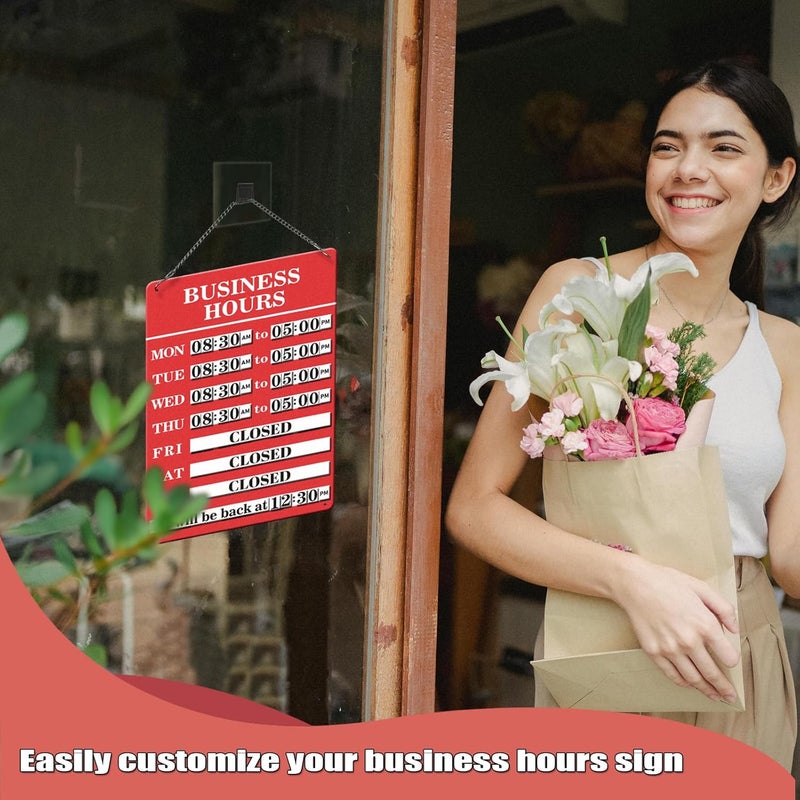Magrooyar Magnetic Changeable Business Hours Sign, Metal Hours of Operation Signs for Business, Store Hours Sign for Glass Door or Window (RED) - Image 5